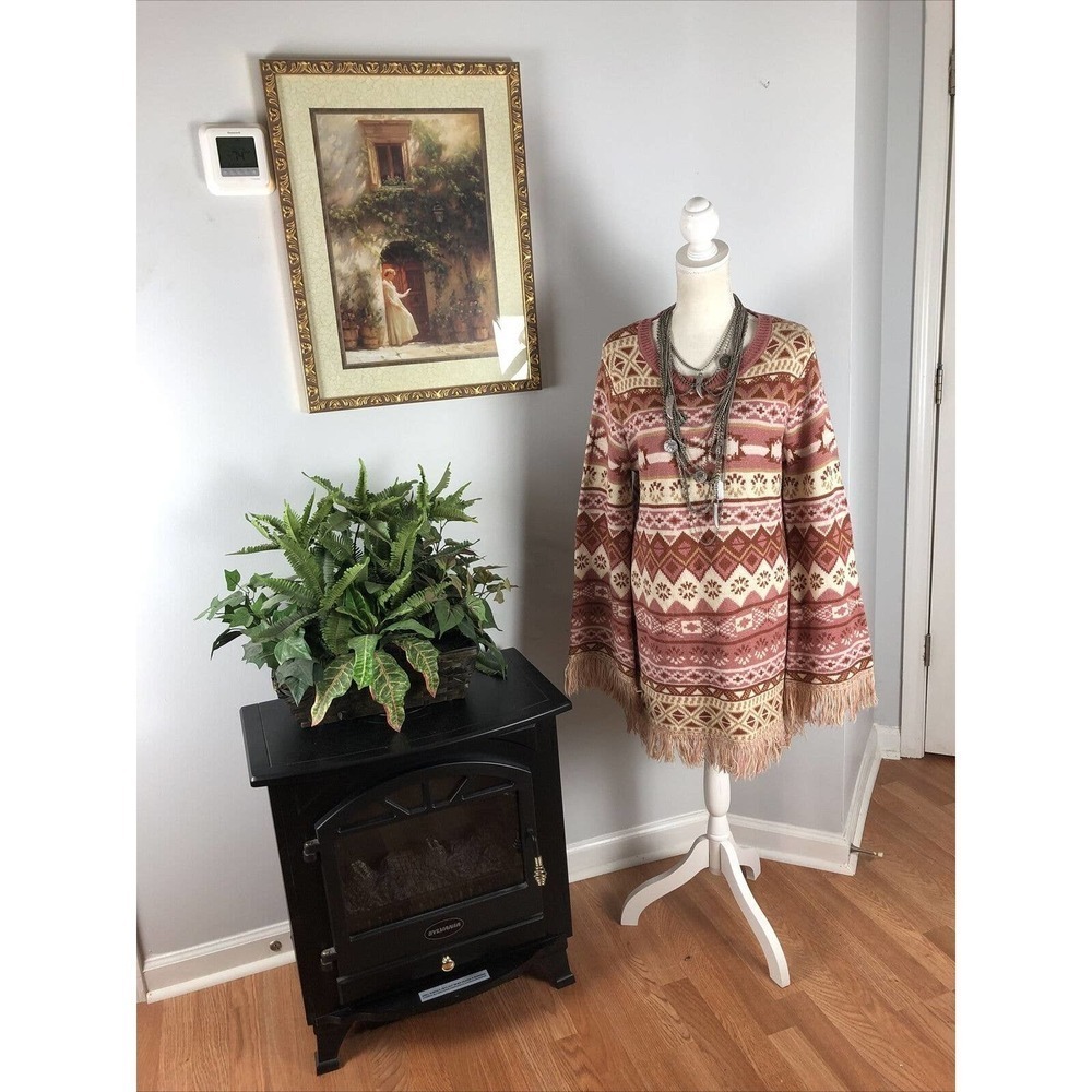Wonderly Womens Rose Smoke Fair Isle Long Sleeve Pullover Sweater Dress Size XL
